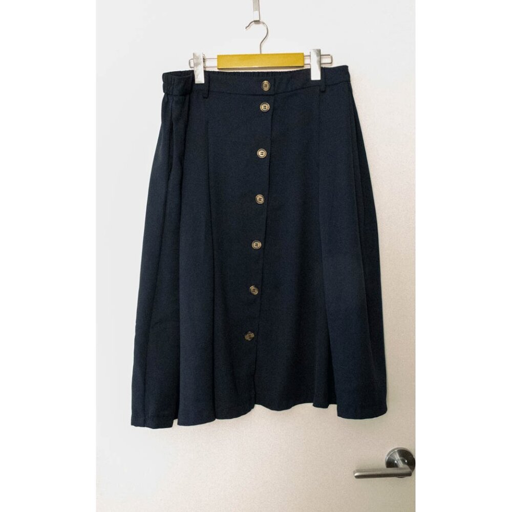 Midi Skirt Elastic Waist Button Front Casual Flared Long Skirt with Pockets
